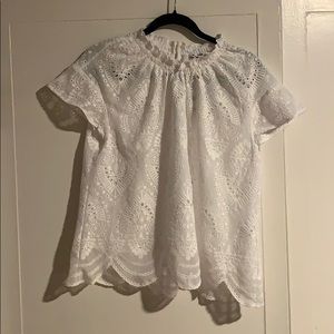 Express Eyelet Lace Ruffle Mock Neck Top